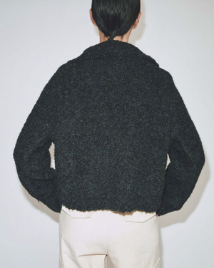 Spread Collar Boucle Cardigan, Navy Olive