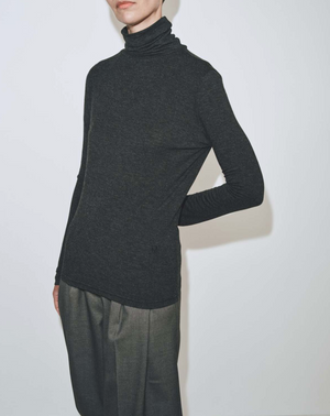 Roll Neck Jersey Top, Charcoal