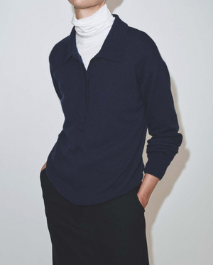 Cashmere Blend Polo Sweater, Navy