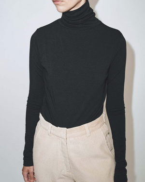 Roll Neck Jersey Top, Black