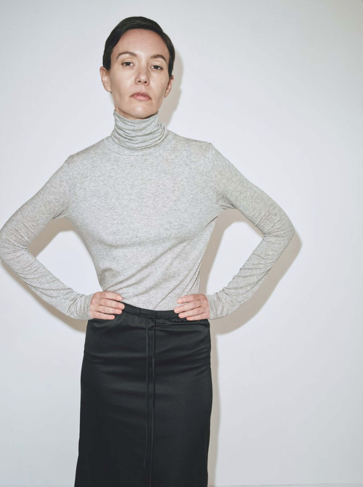 Roll Neck Jersey Top, Heather Grey