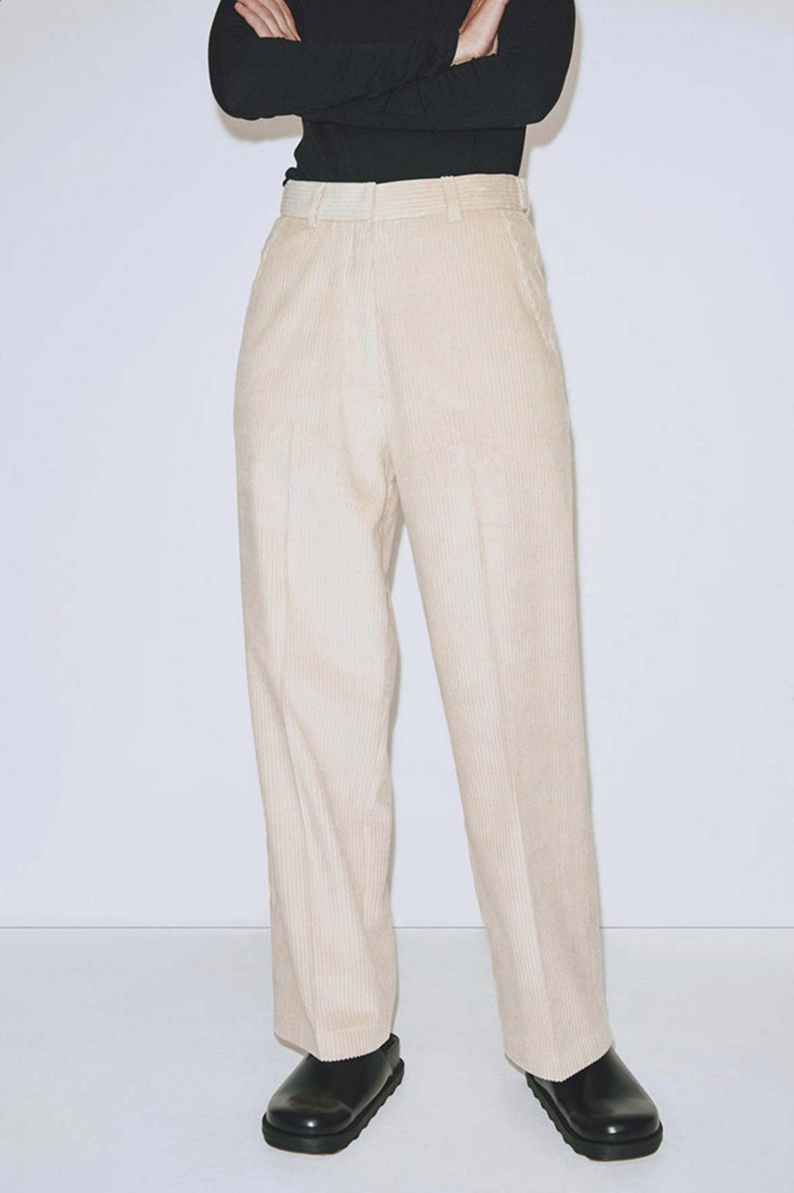 Corduroy Straight Leg Pants, Light Beige