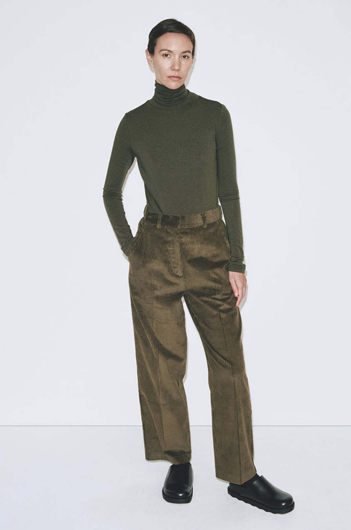 Corduroy Straight Leg Pants, Olive