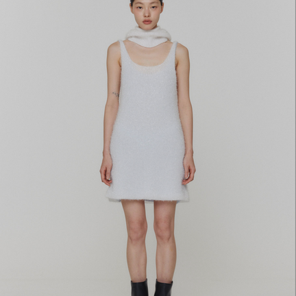 Hairy Layered Dress, White