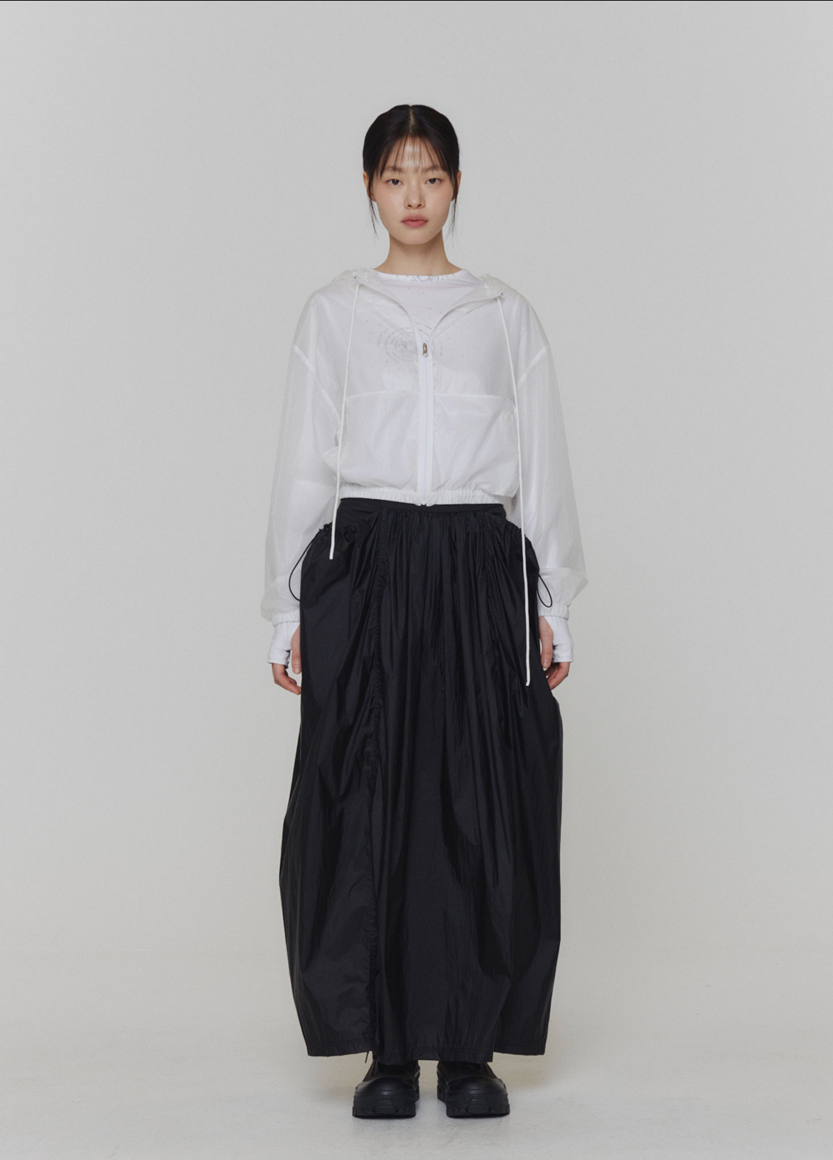 Layered Shirring Skirt, Black