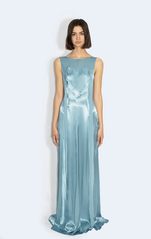 Satin Shining Blue Long Heart Dress