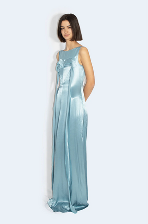 Satin Shining Blue Long Heart Dress