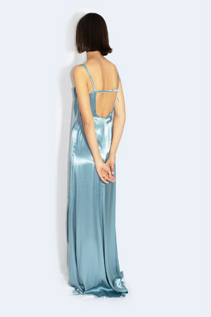 Satin Shining Blue Long Heart Dress