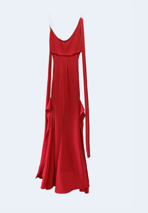 Red Asymmetrical Knit Long Dress