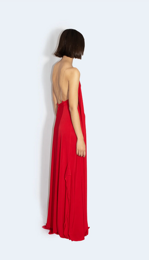 Red Asymmetrical Knit Long Dress