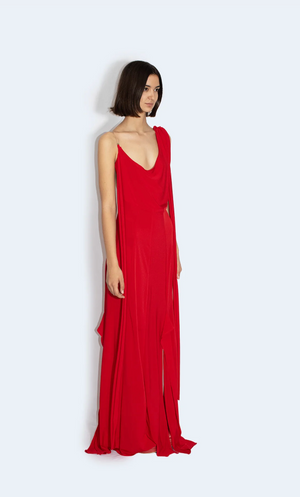 Red Asymmetrical Knit Long Dress