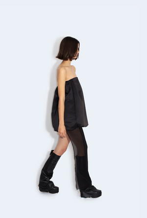 Black Volumen Mini Dress w/ Gauze Detail