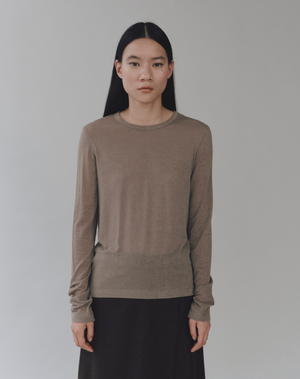 Wool Tencel Crewneck Top, Light Khaki