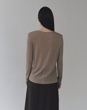 Wool Tencel Crewneck Top, Light Khaki