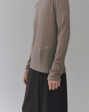 Wool Tencel Crewneck Top, Light Khaki