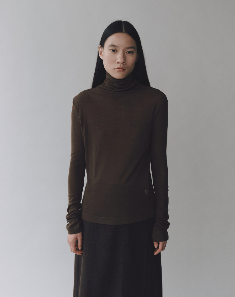 Thin Ribbed Roll Neck, Brown