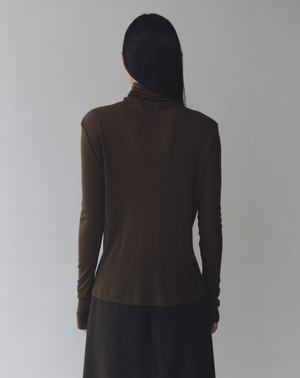 Thin Ribbed Roll Neck, Brown