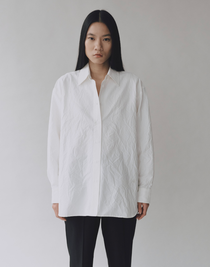 Crinkle Oversize Shirt, White