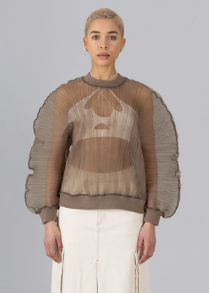 Organza Pleated Top, Brown