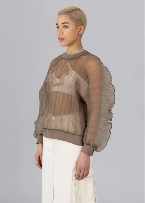 Organza Pleated Top, Brown