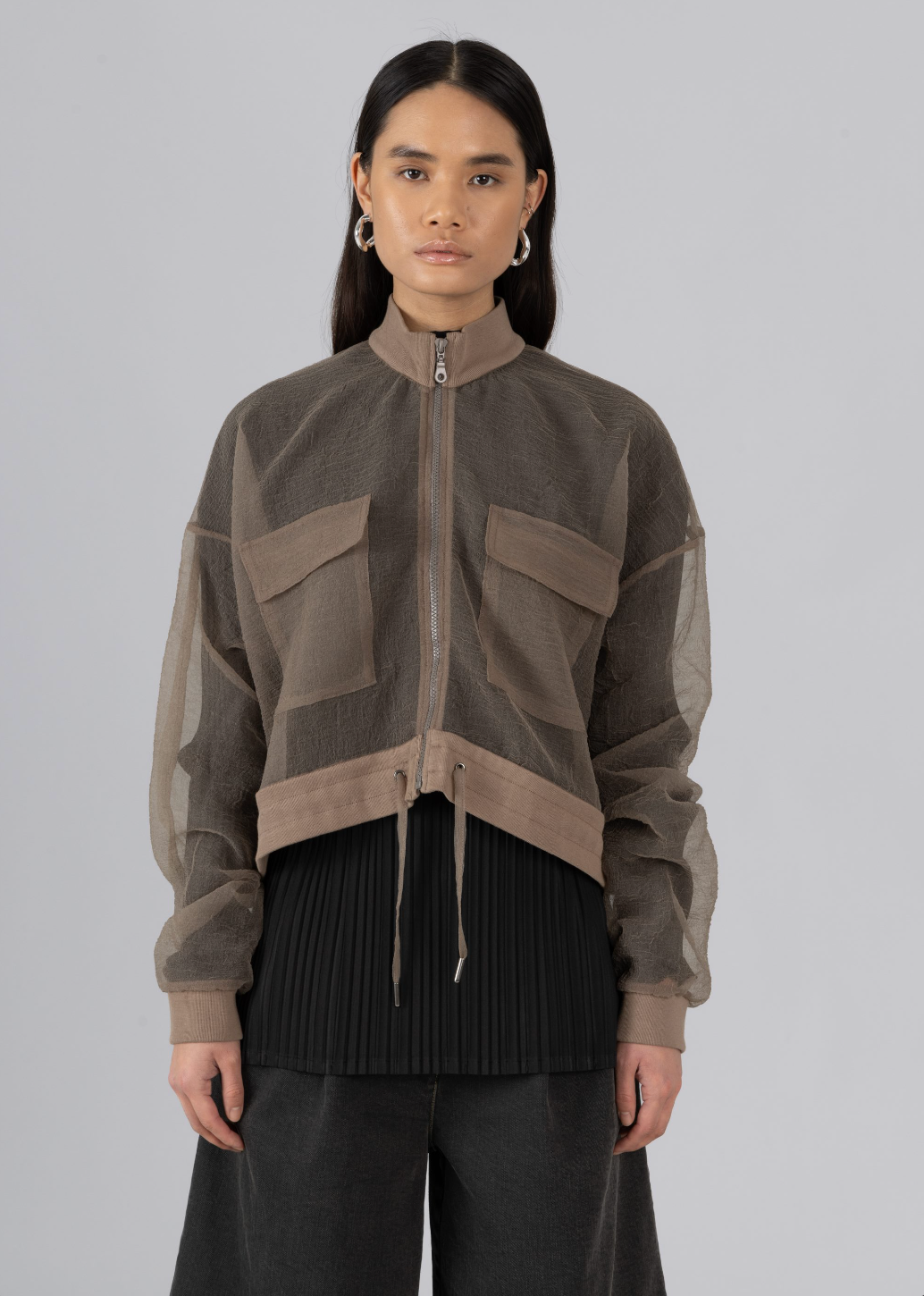 Organza Bomber Jacket, Brown