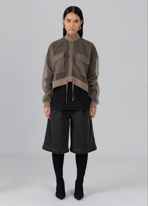 Organza Bomber Jacket, Brown