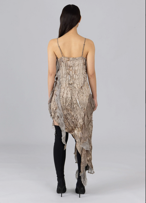 Asymmetric Satin Crinkle Dress, Brown Moonstone