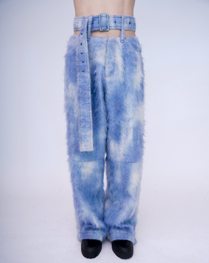 Hand-Painted Fluffy Denim Deconstructed Baggy Trousers