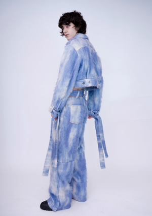 Hand-Painted Fluffy Denim Deconstructed Baggy Trousers