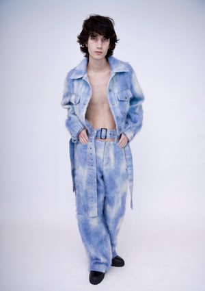 Hand-Painted Fluffy Denim Deconstructed Baggy Trousers