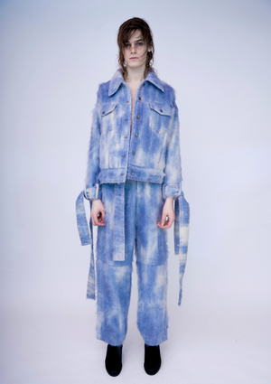 Hand-Painted Fluffy Denim Deconstructed Baggy Trousers