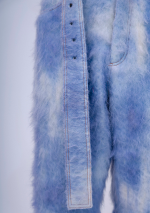 Hand-Painted Fluffy Denim Deconstructed Baggy Trousers