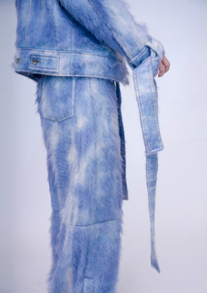 Hand-Painted Fluffy Denim Deconstructed Baggy Trousers