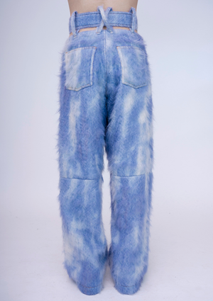 Hand-Painted Fluffy Denim Deconstructed Baggy Trousers