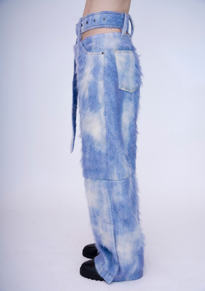 Hand-Painted Fluffy Denim Deconstructed Baggy Trousers