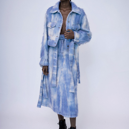 Hand- Painted Fluffy Denim Jacket Cropped, Dawn Blue