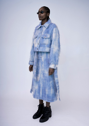 Hand- Painted Fluffy Denim Jacket Cropped, Dawn Blue