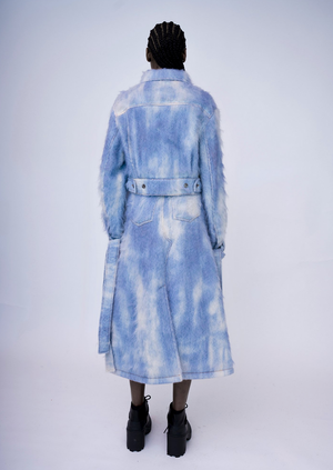 Hand- Painted Fluffy Denim Jacket Cropped, Dawn Blue