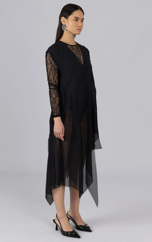 Sheer Distressed Maxi Dress, Black