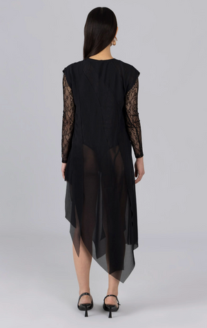 Sheer Distressed Maxi Dress, Black