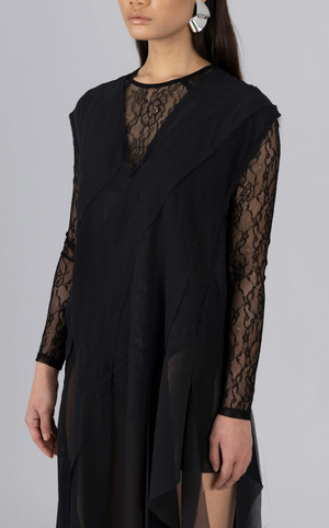 Sheer Distressed Maxi Dress, Black