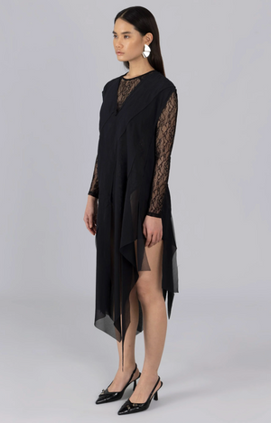 Sheer Distressed Maxi Dress, Black