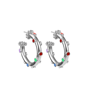 Trufa Hoop Earrings Rainbow, Baby Silver