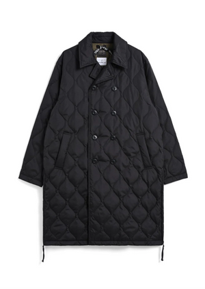 Military Breasted Long Down Coat, Black