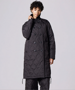 Military Breasted Long Down Coat, Black