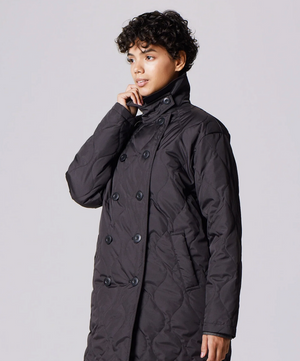 Military Breasted Long Down Coat, Black