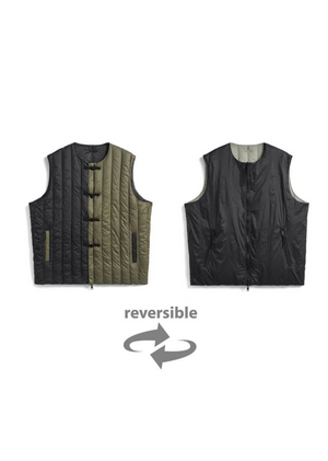 Reversible Oriental Button Inner Down Vest, Crazy/Black