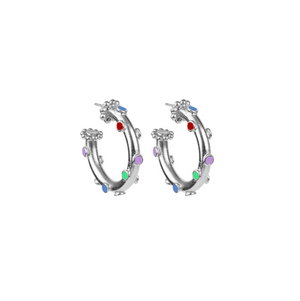 Trufa Hoop Earrings Rainbow, Tiny Silver