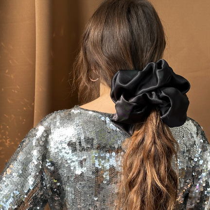 Giant Satin Scrunchie- Black
