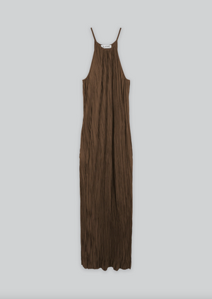 Pleated Halter Maxi Dress, Brown